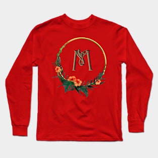 Letter M with girl figure in tropical flower circle Long Sleeve T-Shirt